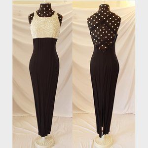 Retro Black White dress strappy open back prom dress 7